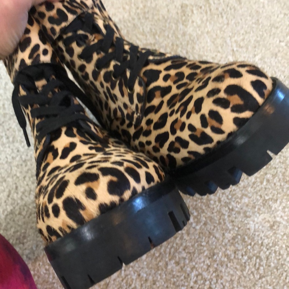 Coach Lucy Leopard print calf hair combat boots - Picture 5 of 11
